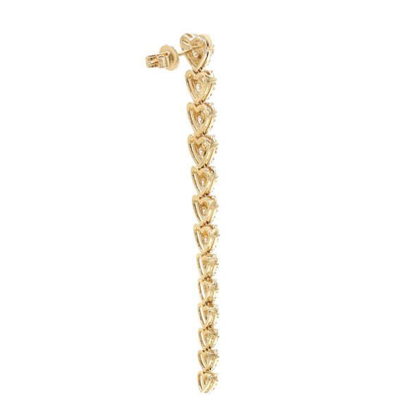 Round Cut Diamond Multiple Love Heart Long Drop Earrings 18K Yellow Gold 4.11Cts - Picture 5 of 5